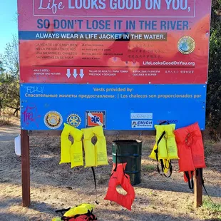 Borrow and return life jackets by river access or beach entrance