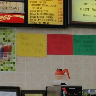 menus on the wall