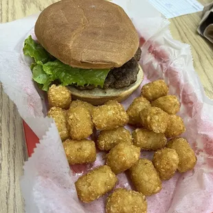 Cheeseburger  with bacon  &amp; tots