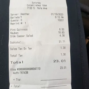 Meal receipt