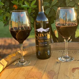 a glass of wine and a bottle of wine