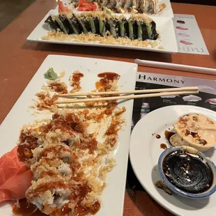 Spicy tuna roll, avocado roll, shrimp tempura roll