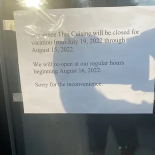 Closed until mid August 2022