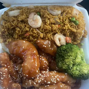 54. Sesame Chicken with shrimp fried rice