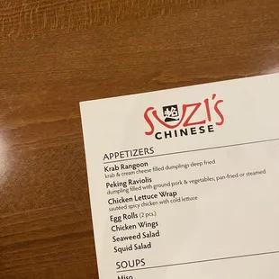 a menu on a table