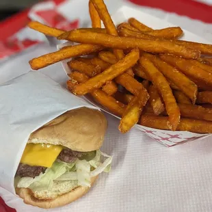 Burger and sweet potato fries