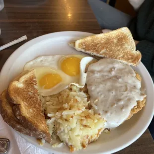 Country fried steak and eggs