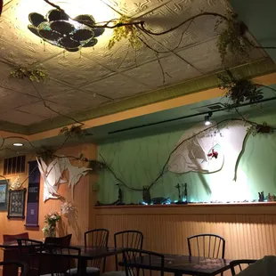 Cozy interior with hand crafted art.