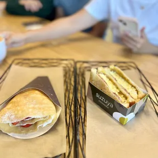 Ichigo crepe and curry cheese sando with bacon