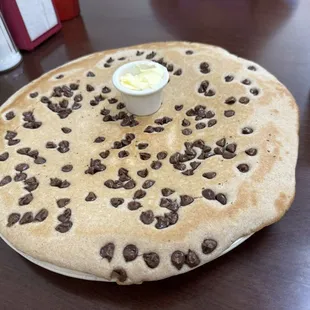 Giant chocolate chip pancake