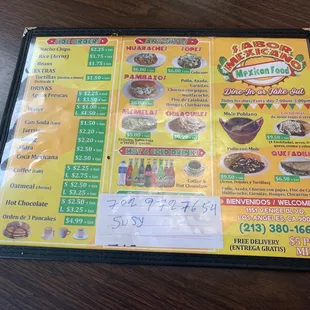 the menu for the restaurant