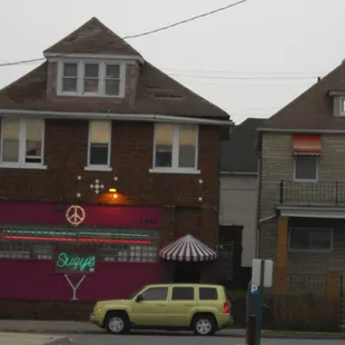 a neon sign on a building