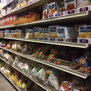 shelves of various types of food in a grocery store