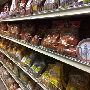 shelves of various types of food in a grocery store