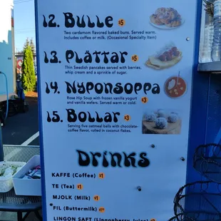 Desserts and Drinks menu