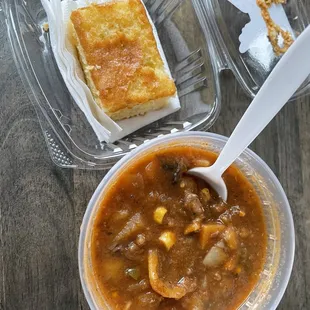 Elk stew and corn bread