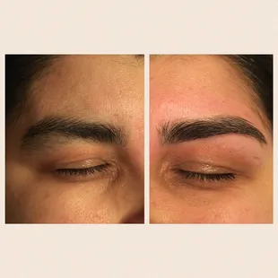 Before and after eyebrow waxing.