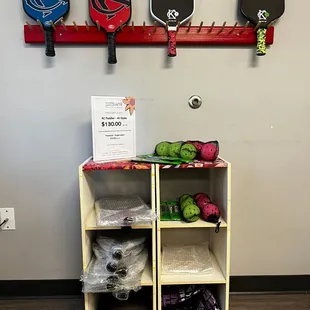 KC Paddles, grips and balls for sale at the front desk!