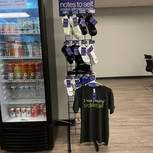 We sell 'notes to self' Pickleball shirts and socks at the front desk!