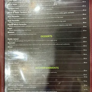 January 2025 menu of breads, desserts, etc.