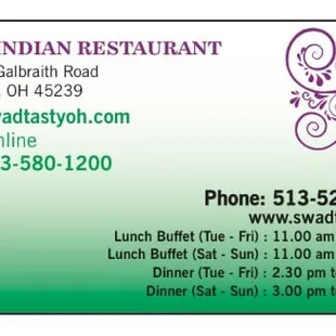 the business card for swaddran restaurant