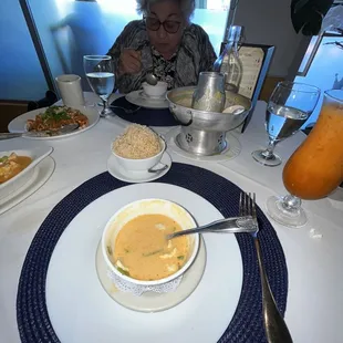 Tom Yum soup pot. With Thai Iced Tea.