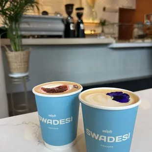 Salted caramel jaggery latte and rose and orange latte