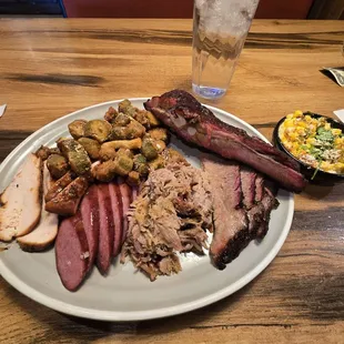 Smoked chicken, sausage, street corn, okra and BBQ