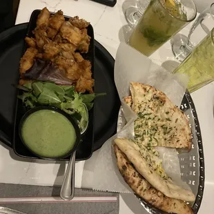 Fish fry and garlic cheese naan