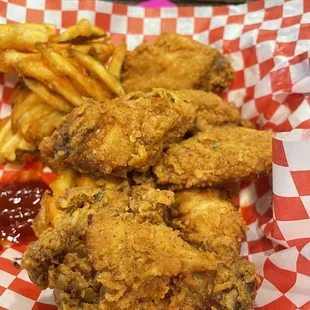 6 wings with waffle fries $14.75