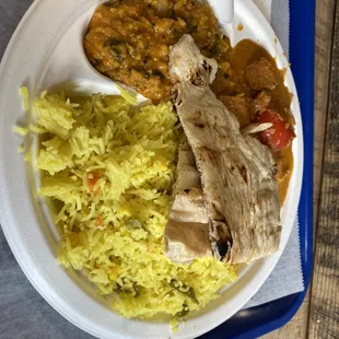 Chicken Tikka Masala, Dal (lentils), and vegetable rice.