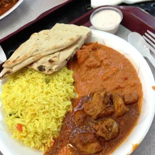 Chicken curry, tikki masala, rice, naan - $6.50