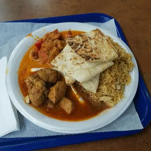 Chicken tika marsala, chicken curry and rice