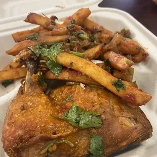 Piri piri chicken and masala fries