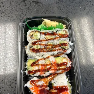 a tray of sushi