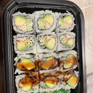 California and eel and avocado rolls.