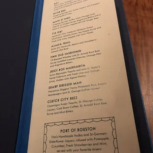 Cocktail menu face