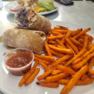 Shrimp Burrito with Yam fries