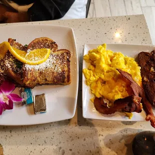 Awesome French Toast with bacon eggs and chicken sausage