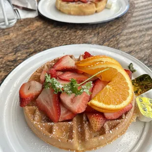 Belgian Waffle W/ Fresh Strawberries*