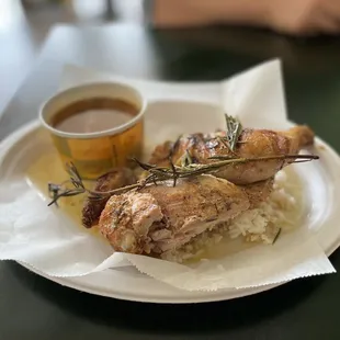 Cajun roasted chicken with soup and rice