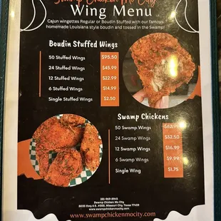 Wing Menu