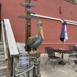 a pelican sitting on a post
