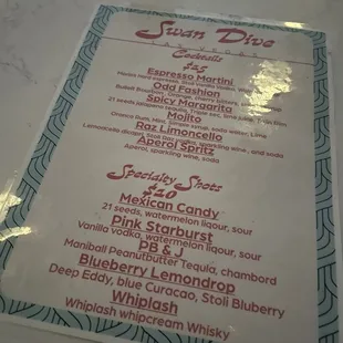 Drink menu