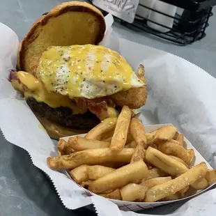 The Farmhouse Burger with fries