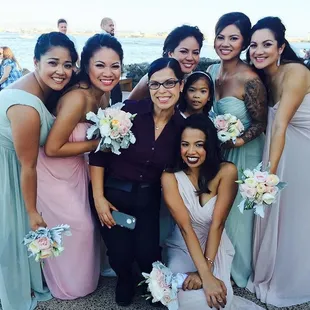 The lovely Brenda with myself, the bridesmaids, and flower girl.