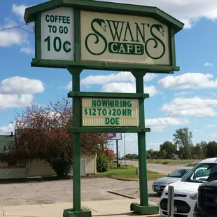 a sign for swan's cafe