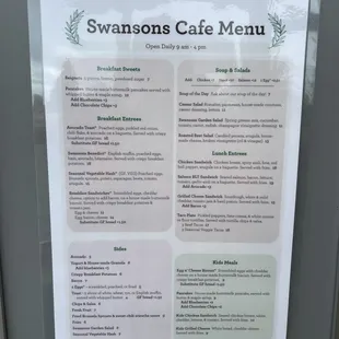 Menu as of April 2023