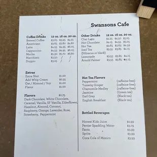 Menu as of April 2023