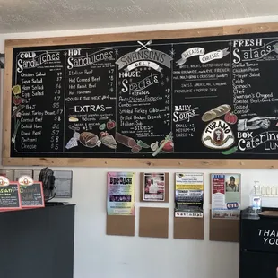 a menu on the wall